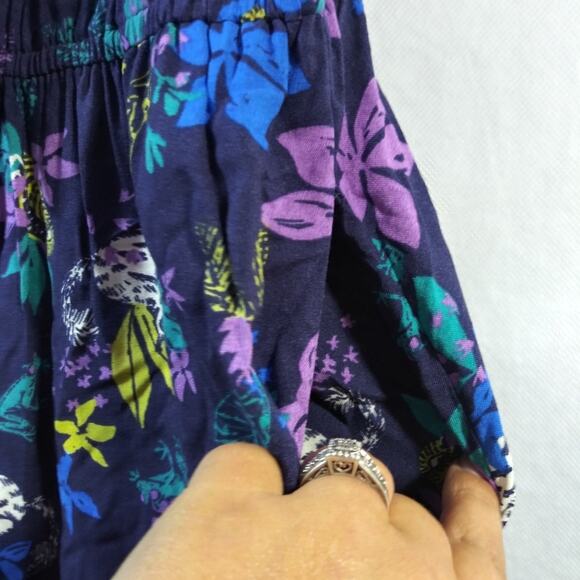 Modcloth Proactive Panache Purple Tropical Novelty Print Tie Neck Romper Size L - Picture 7 of 9